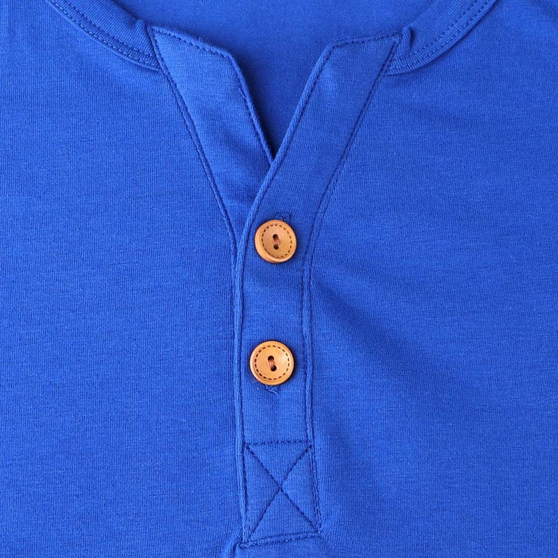 palglg Mens Long Sleeve Muscle Slim Fitted Cotton Henley T-Shirt with Buttons Blue M - Image 2